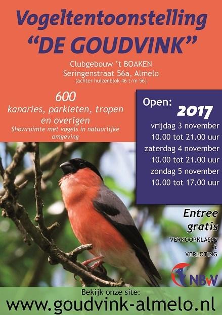 UITNODIGING Willen jullie elkaar een keer onder andere omstandigheden ontmoeten? Jullie zijn van harte welkom tijdens de vogeltentoonstelling van vogelvereniging De Goudvink te Almelo.