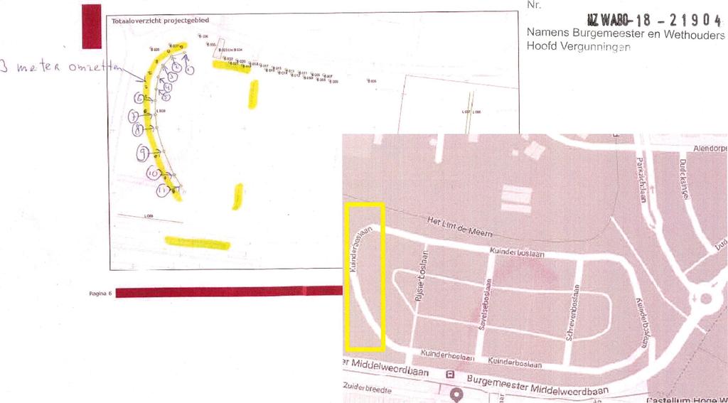 Straat: Kaart: Kuinderboslaan, ter hoogte Burg. Middelweerdbaan, De Meern.