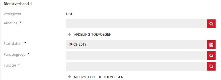 Dienstverband Vul de velden onder Dienstverband in door het intypen van de juiste informatie.