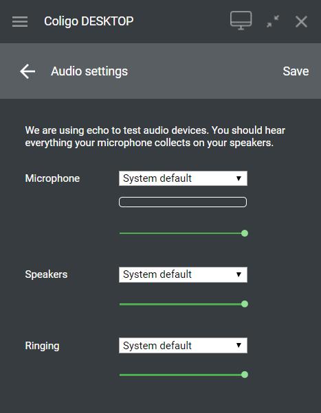 Desktopbalk audio-instellingen Video-instellingen: hier