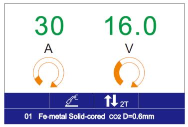 2) Draai in de lasparameter instelling interface knop L om de gewenste parameter te selecteren en draai aan knop R om een waarde voor de parameter in te stellen.