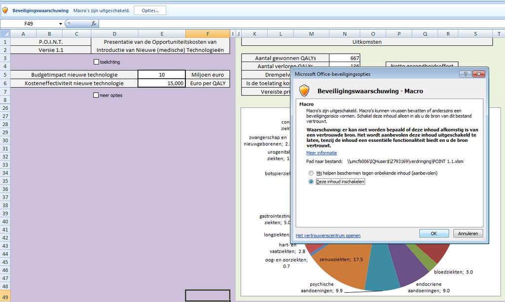 2 Beginnen Bij openen van POINT1.0 kan de beveiligingswaarschuwing komen: Macro s zijn uitgeschakeld.