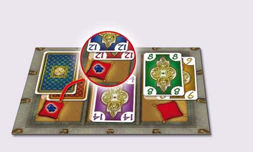 In geval van een gelijke stand van de hoogste waarde wint de speler, die als eerst deze kaart had gespeeld. Ligt op een kussen geen kaart, dan gaat het betreffende juweel terug in de buidel.