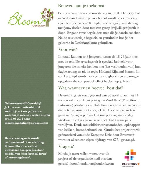 Ingezonden artikel Van: Stichting Bloom Onderwerp: Ervaringsreis