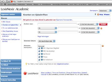 Zoeken naar Krantenartikelen en zoeken in scholar.google.nl 1. Het Mediacentrum heeft een website met een schat aan informatie, 24/7 bereikbaar. Krantenartikelen vind je in databank LexisNexis. 2. Klik op Databanken en kies vervolgens in de lijst voor LexisNexis.