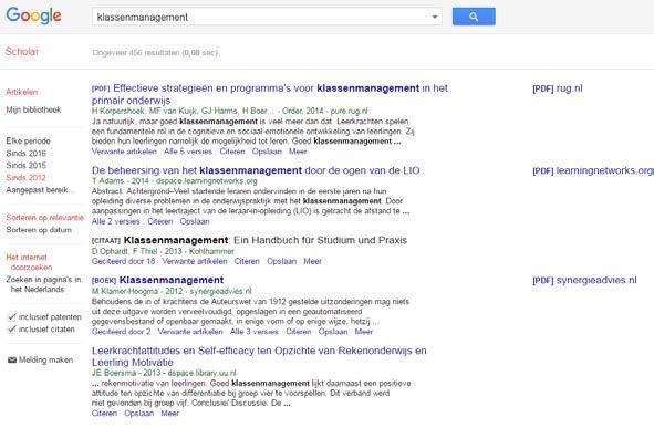 5. http://scholar.google.nl : zoeken naar (semi)wetenschappelijke bronnen Type scholar.google.nl in de adresbalk (zonder www.). Soort document staat vaak voor de titel tussen [ ].