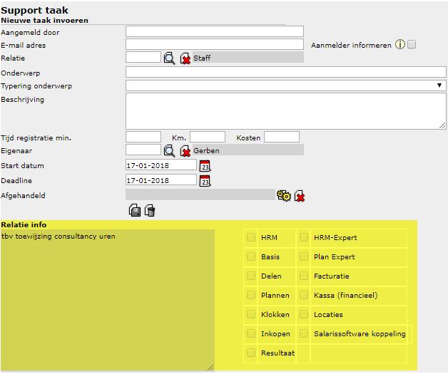 240530: Verbeterde integratie support taak met CRM relatie Ten behoeve van onze support afdeling hebben we bij de snelinvoer van een support taak de informatie van de respectieve klant toegevoegd.