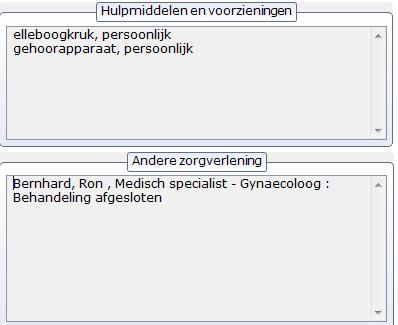 Als u de gemaakte keuze opslaat en het scherm afsluit ziet u de gekozen items in het dossier staan.