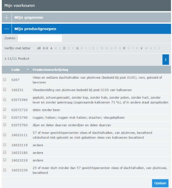 4. Indien u de productgroepen die u het meeste gebruikt, wenst te selecteren, klikt u op Mijn