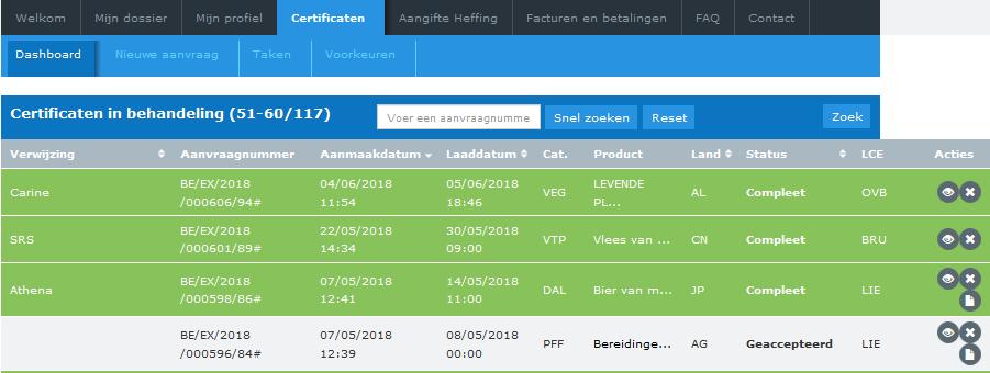 5. U heeft de mogelijkheid om de gegevens van uw certificaat te bekijken of om uw certificaat te verwijderen. U kan de aanvraag niet meer wijzingen. 6.