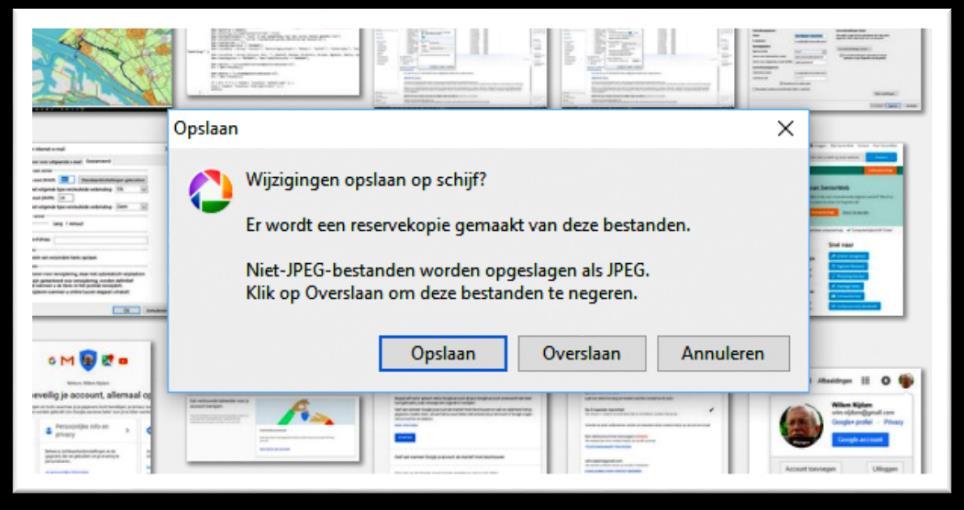 Wijzigingen opslaan in Picasa Na klikken op het blauwe knopje verschijnt nog deze melding: Klik op