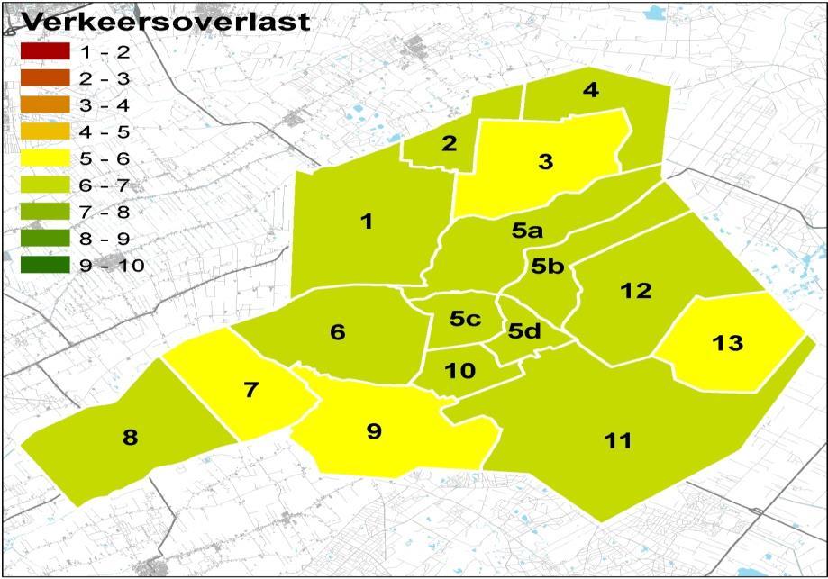 VERKEERSOVERLAST 2010 2013 Totaal gemeente 6,2 6,2 1. Donkerbroek 6,3 6,3 2. Waskemeer 6,1 6,1 3. Haule 5,8 5,5 4. Haulerwijk 6,9 6,1 5. Oosterwolde totaal 5,9 6,4 5a. Oosterwolde Noord - 6,9 5b.