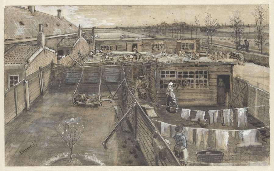 Timmermansloods en wasserij, eind mei 1882 Potlood, zwart krijt,