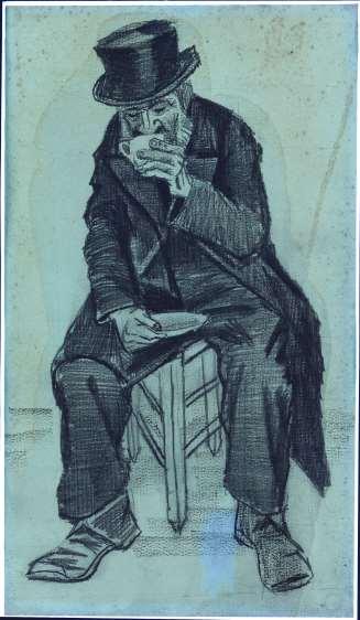 Koffiedrinkende oude man, november 1882 Potlood,