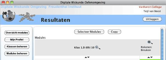 Resultatenoverzicht Als u in uw scherm links in het menu op een klas klikt dan krijgt u een