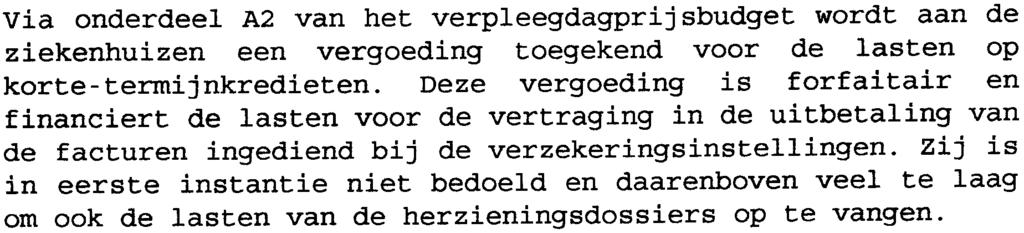 5 onderdeel A2 van het verpleegdagprijsbudget wordt aan de ziekenhuizen een vergoeding toegekend voor de lasten opkorte-termijnkr Deze vergoeding is forfaitair en financiert de lasten voor de