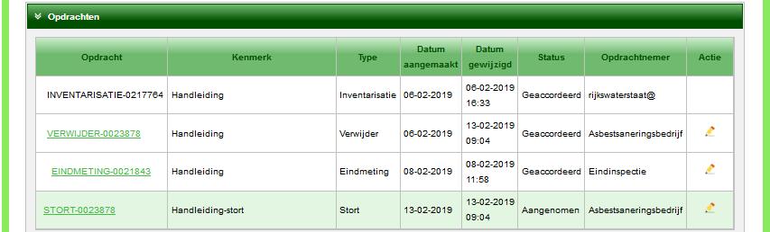 1.7: AFVOER EN STORT VAN HET ASBEST Bij het openen van het