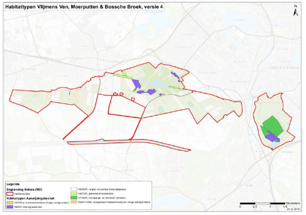 Figuur 5.1. Voorkomen van habitattypen in het Natura 2000-gebied Kranswierwateren (H3140) Er is in het Vlijmens Ven een dicht slotenpatroon aanwezig.