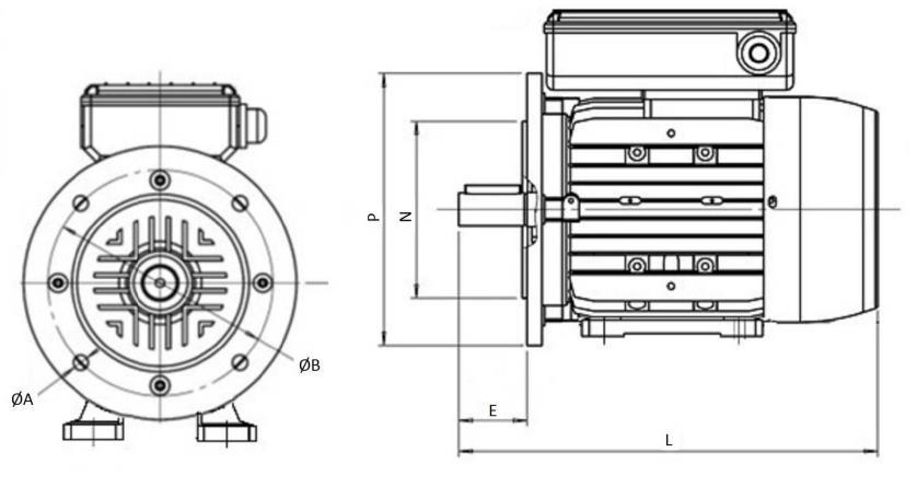 3. ELEKTROMOTOR 0,55 KW 230 VOLT Kwalitatief hoogwaardige elektromotor met de volgende eigenschappen (zie figuur 1 voor doorsnede): Voltage: 230 Volt As: 19 mm spiebaan Flens diameter: 200 mm