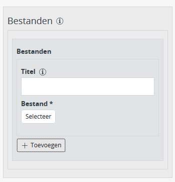 Actie Ga naar een contentpagina Uitleg Hier vind je rechts het bestandenblok Bestanden blok Je kunt een titel kiezen, maar dit is niet verplicht.