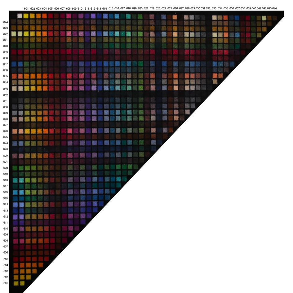 Mengkleuren Wij werken met 45 basiskleuren waaruit u kan kiezen. Het is echter mogelijk door een schaakbord patroon te printen sommige kleuren met elkaar te mengen.