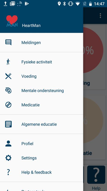 Homescherm en menu 5 Nadat de applicatie geopend werd, begint de HeartMan app meteen met het registreren, analyseren en tonen van verschillende gegevens.