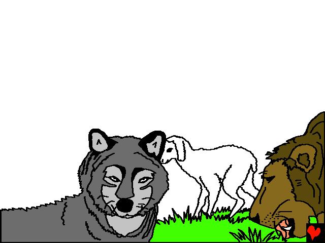 Zelfs de dieren in de Hemel zijn anders. Ze zijn allemaal tam en lief. Wolven en lammetjes eten samen gras.