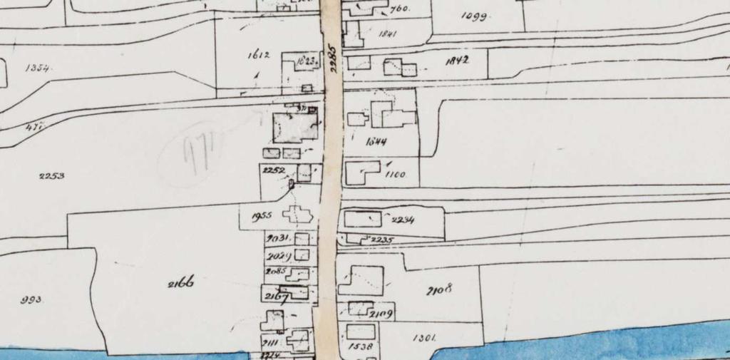 Detail van het kadastraal minuutplan uit 1902 met perceel B2253. Collectie Gemeentearchief Zaanstad. Het pand had begin 19 e eeuw als adres gemeentenummer 270.