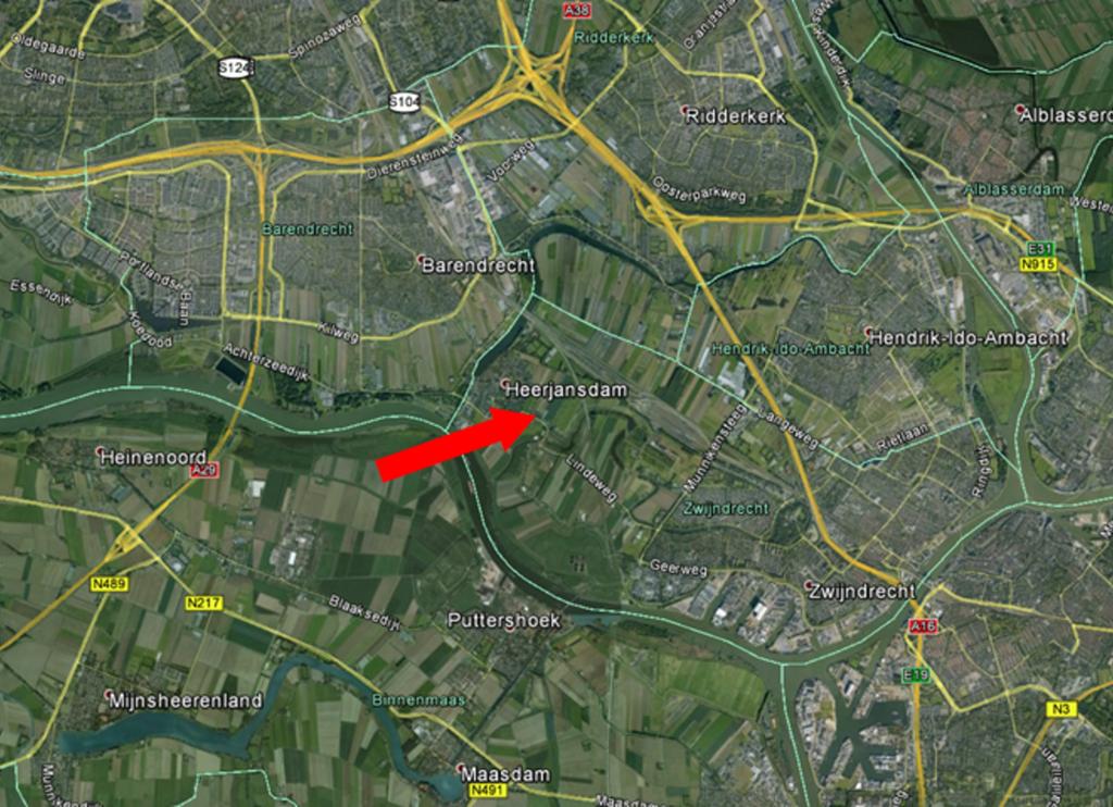 Omgeving: De bouwkavel is gelegen nabij de Dorpsstraat 199 te Heerjansdam.