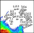 Voorbeeld U kunt alle beschikbare sonar historie boven aan het fishfinder scherm weergeven. De Voorbeeld balk toont een foto van de beschikbare sonar historie.