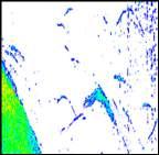 Indien ingeschakeld, worden een gekleurde lijn en temperatuurwaarden op het beeld van de Sonar weergegeven.