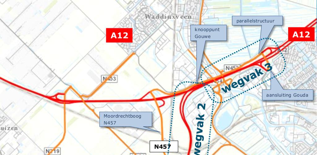 Wegprofiel bij de drie alternatieven Voor het maken van de ontwerpen voor de aangepaste A20 in de alternatieven is onderscheid gemaakt in twee wegvakken: wegvak 1: A20 tussen Nieuwerkerk aan den