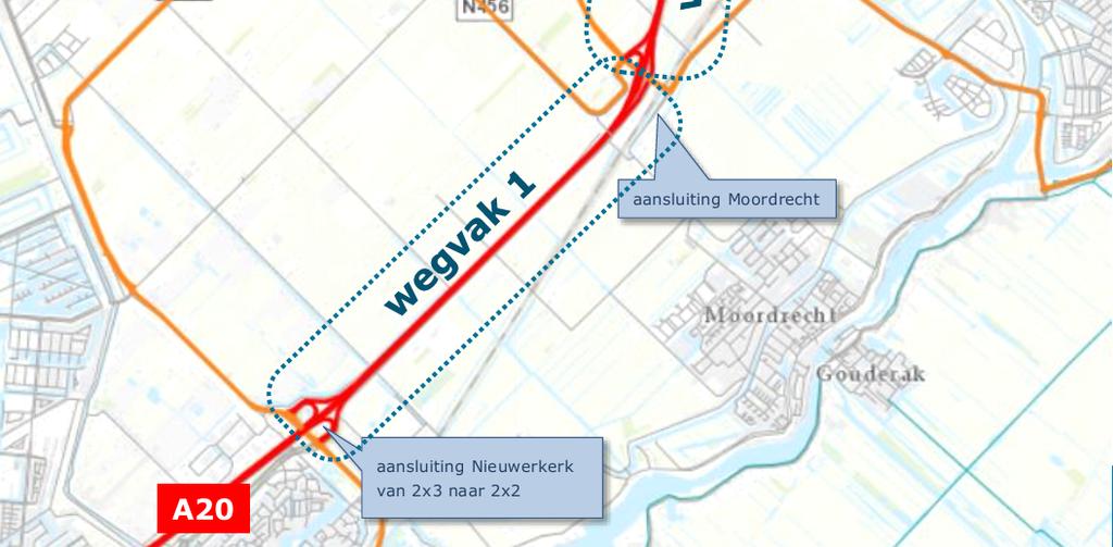 parallel aan de bestaande A20, dat aansluit op de breedte van de A20 ten zuiden van de aansluiting Nieuwerkerk aan den IJssel.