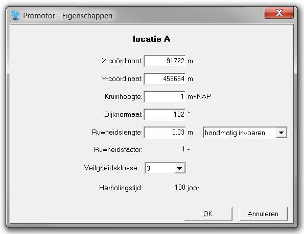 PROMOTOR - gebruikershandleiding versie 4.1 december 2016 Het invoerscherm bestaat uit een aantal herhalingstijden met bijbehorende boezempeilen (als gevolg van neerslag).