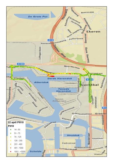 Resultaten mobiele metingen Verhoogde concentraties