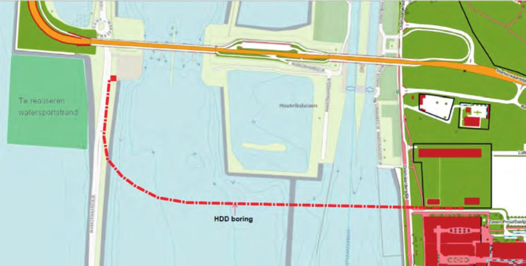 Situatietekening boring van watersportstrand naar Bataviastad Waar staan we nu?