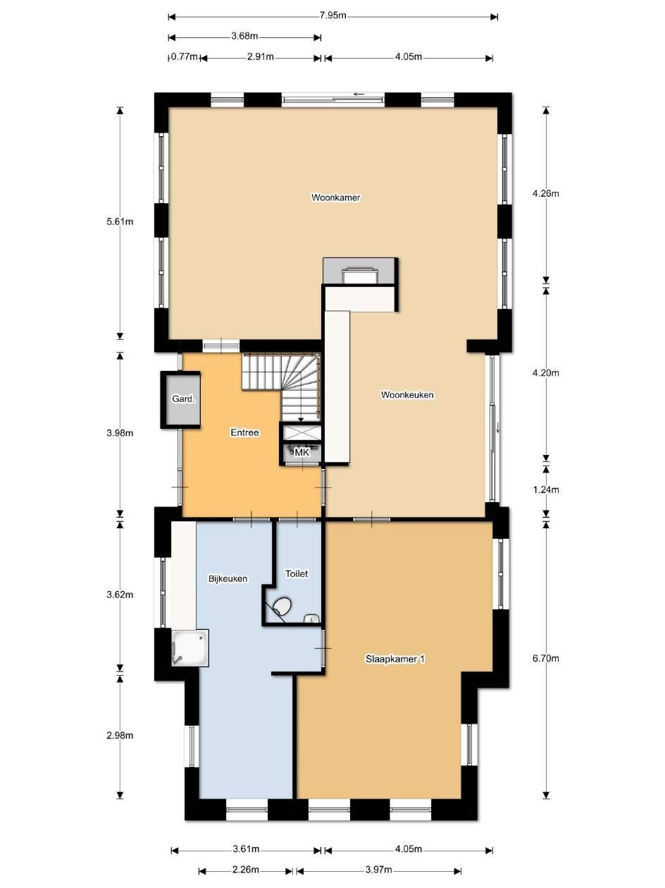 Plattegrond (begane grond) Marelweg 1 te Drouwen,