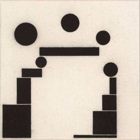Johan van Oord, compositie 1, tweede versie, 1985 Achtergrondinformatie De vormen op dit werk zijn geometrisch en bevinden zich in een mooi evenwicht.