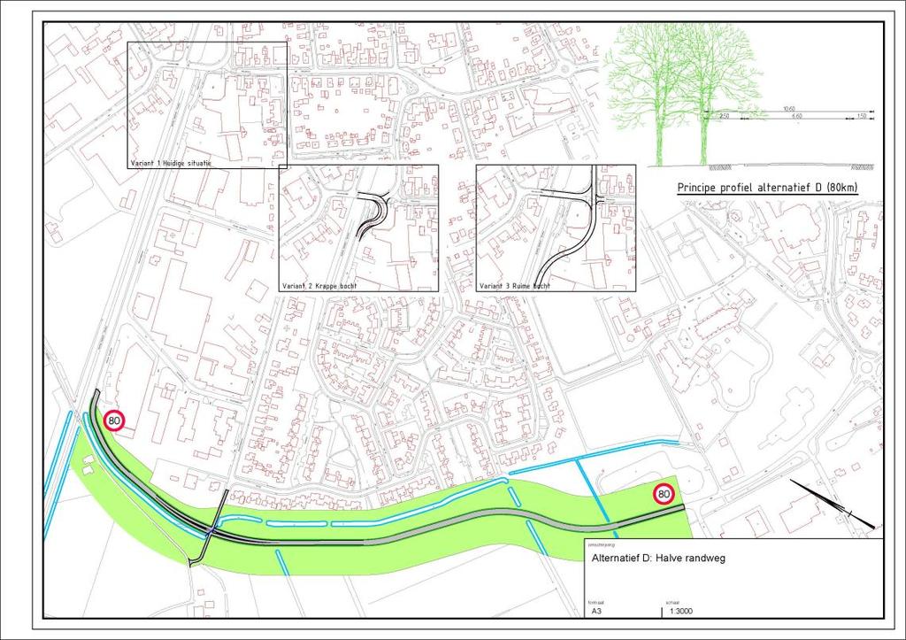 4.5 Alternatief D halve westelijke randweg Alternatief D betreft de aanleg van nieuwe infrastructuur vanaf de Westerlaan langs de westkant van Twello tot aan het spoor, met een aansluiting op de