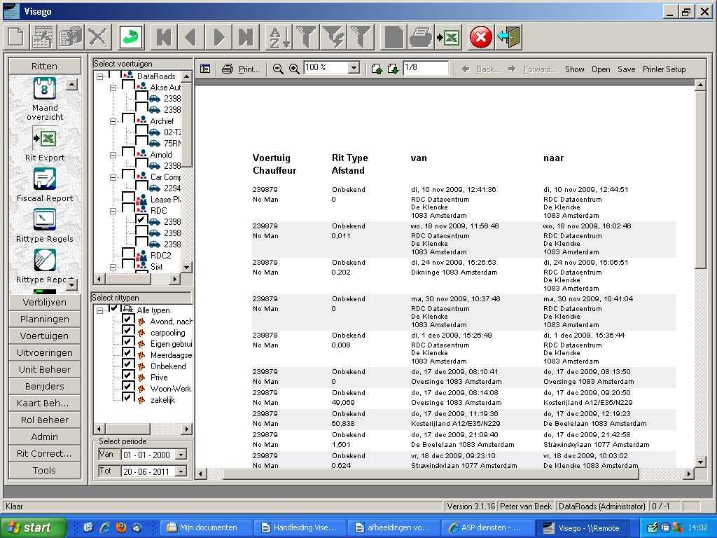 1.3. Rit export Met deze functie kunt u een rapport opstellen over één van de ritten die met een specifieke wagen zijn gemaakt.