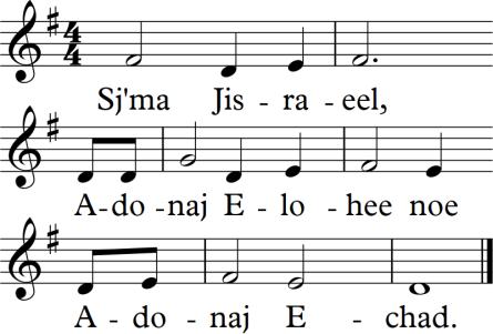 Voorganger: Belijden wij in gemeenschap met de synagoge en in de geest van de Messias Jezus de enigheid van de HERE God (Hoor Israël de Heer is onze God de Heer is één en enig ) Gij zult de HEER uw