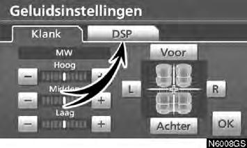 AUDIOSYSTEEM (e) DSP -regeling U kunt het geluidsniveau voor de automatische geluidsregeling instellen. 1. Druk op de toets AUDIO. 3. Kies de gewenste toets.