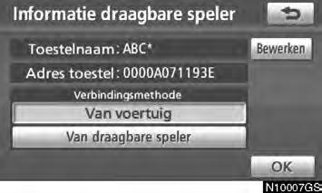 Van draagbare speler: verbind de draagbare speler met het audiosysteem. 1. Kies Informatie draagbare speler in het scherm Draagbare speler selecteren.