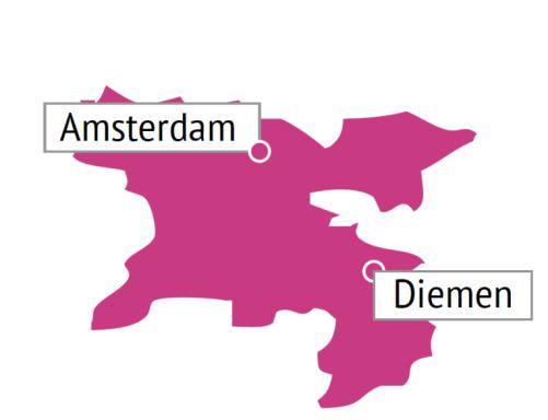 000 inwoners de grootste stad van Nederland Diemen is met ca 28.000 inwoners veel kleiner. Beide gemeenten maken onderdeel uit van de Wmo-regio -Amstelland.