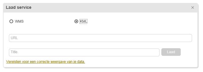 2. KML-bestand toevoegen Door gebruik te maken van de balk kan je data toevoegen door een extern gehost KML-bestand op te laden.