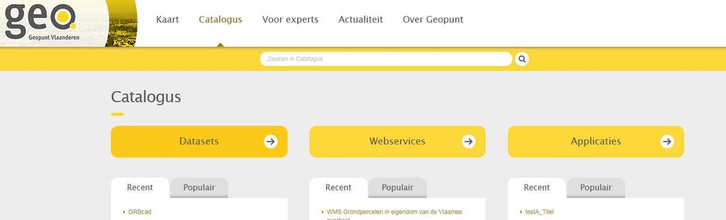 2.2 Catalogus De Geopunt-catalogus bevat de datasets, webservices en applicaties van het Agentschap en derde partijen die deze beschikbaar stellen voor het publiek.