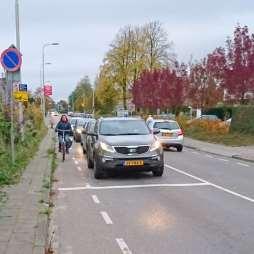 In de tekeningen daarvan was in de belijningen geen wijziging aangebracht, dus net als nu twee banen voor het gemotoriseerde verkeer, met aan beide kanten de smalle fietsstrookjes van ca 50 cm breed.