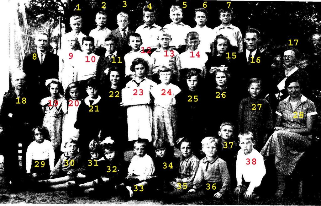 1934 OLS I Nieuw Amsterdam 1= E Bosma 2= J Zevenberg 3= B Prins 4= O Veenstra 5= H Salomons 6= W Mazenier 7= G van der Werf 8= meester Lunsing 9= I Salomons 10= S ten Brinke 11= J Prins 12= A Stuiver