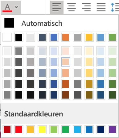 4.3 Tekstkleur In de voorgaande lessen heb je geleerd hoe je een tekst(gedeelte) vetgedrukt, cursief of onderstreept kunt weergeven en hoe je lettertype en lettergrootte kunt aanpassen.