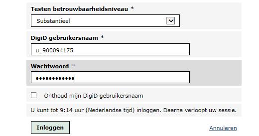 Als de gegevens juist zijn, wordt het inlogverzoek afgehandeld als een geldige login op het door u geselecteerde betrouwbaarheidsniveau.